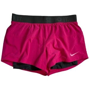 Nike Dri-FIT 2-in-1 Running Shorts - Pink/Grey - Size Small